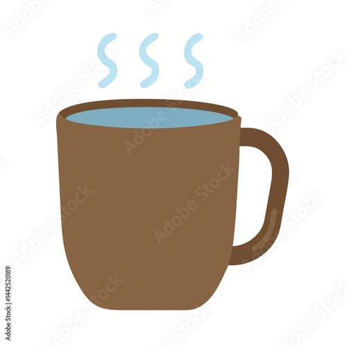 Simple graphic of a steaming hot coffee mug. A stylized, flat icon of a coffee mug filled with hot beverage, emitting steam.