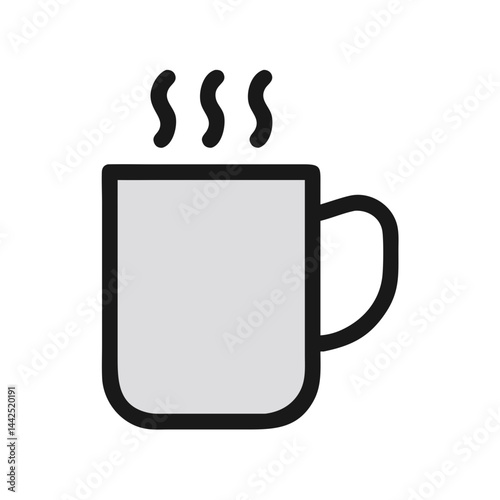 Simple graphic of a steaming hot coffee mug. A stylized, flat icon of a coffee mug filled with hot beverage, emitting steam.