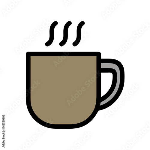 Simple graphic of a steaming hot coffee mug. A stylized, flat icon of a coffee mug filled with hot beverage, emitting steam.