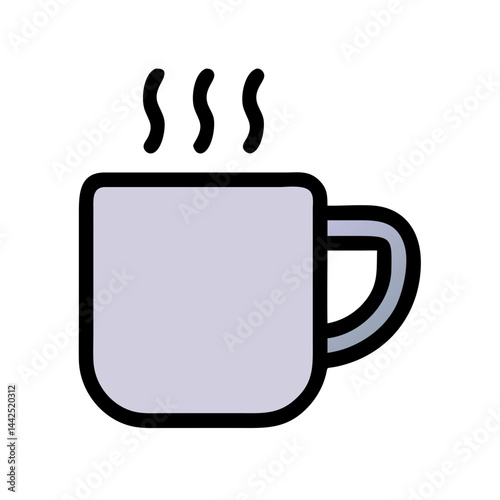 Simple graphic of a steaming hot coffee mug. A stylized, flat icon of a coffee mug filled with hot beverage, emitting steam.