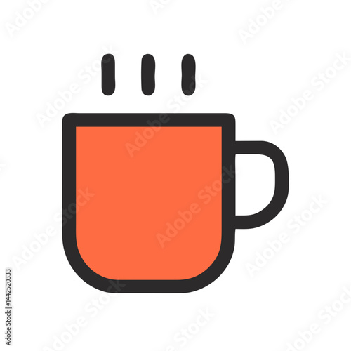 Simple graphic of a steaming hot coffee mug. A stylized, flat icon of a coffee mug filled with hot beverage, emitting steam.