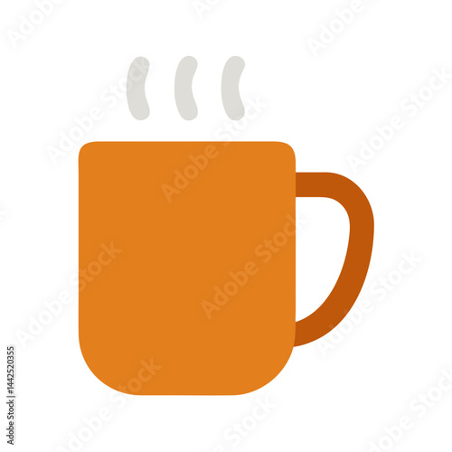 Simple graphic of a steaming hot coffee mug. A stylized, flat icon of a coffee mug filled with hot beverage, emitting steam.