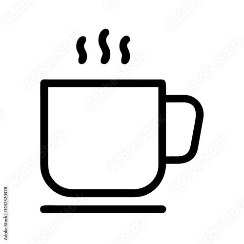 Simple graphic of a steaming hot coffee mug. A stylized, flat icon of a coffee mug filled with hot beverage, emitting steam.