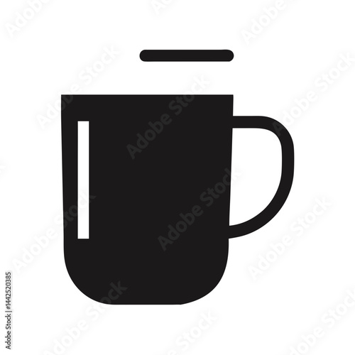 Simple graphic of a steaming hot coffee mug. A stylized, flat icon of a coffee mug filled with hot beverage, emitting steam.