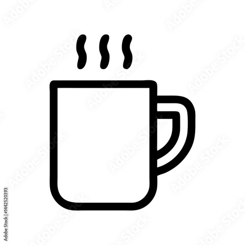 Simple graphic of a steaming hot coffee mug. A stylized, flat icon of a coffee mug filled with hot beverage, emitting steam.