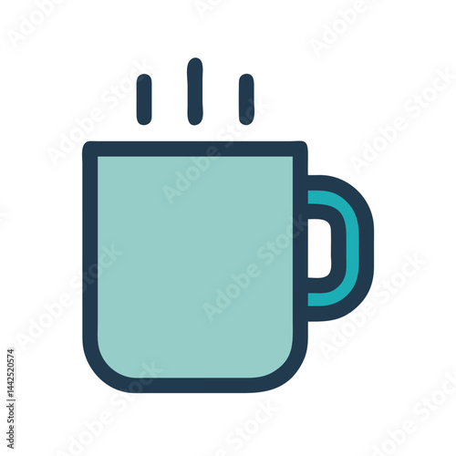 Simple graphic of a steaming hot coffee mug. A stylized, flat icon of a coffee mug filled with hot beverage, emitting steam.