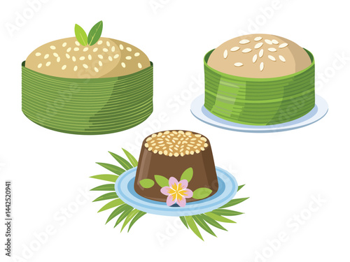vector illustration of a filipino food Kutsinta (Brown Sticky Rice Cake)