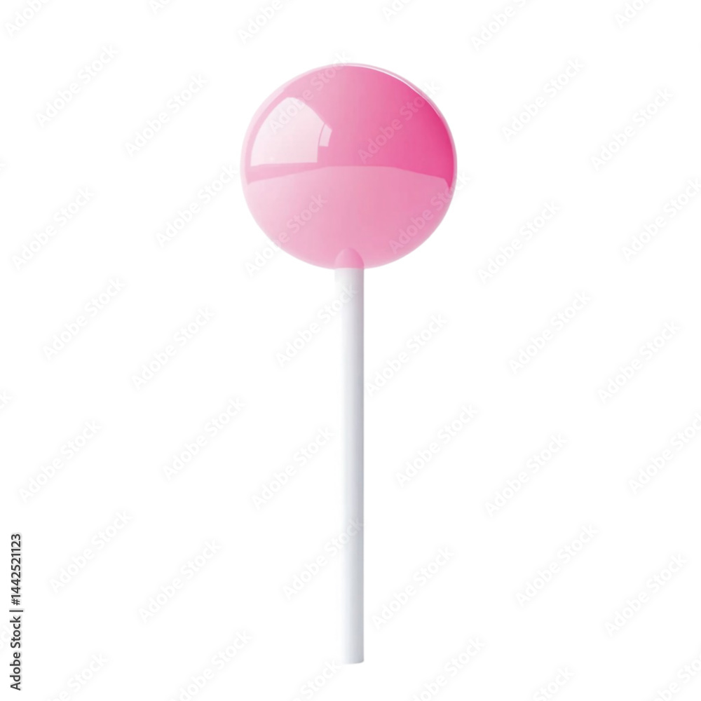 Pink round lollipop on a white stick sweet candy treat dessert sugar Pink round lollipop on a white stick sweet candy treat dessert sugar