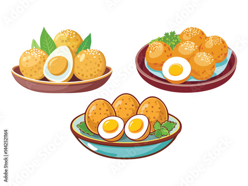 vector illustration of a filipino food Kwek-Kwek (Deep-Fried Quail Eggs)