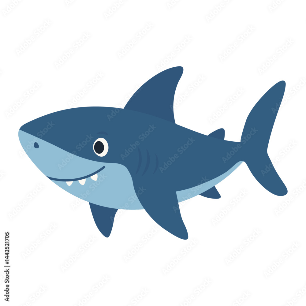 Fototapeta premium Cute Smiling Cartoon Blue Shark Illustration