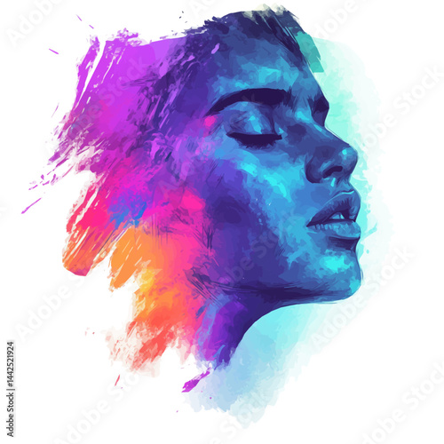 digital art in neon colors, watercolor drawing, isolated on a white background. digital art in neon colors vector.
