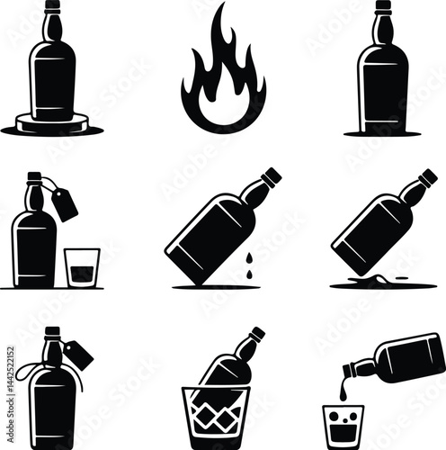 Whisky Bottle Silhouette Set | Alcohol Drink Icon Pack Whiskey Bottle Icons | Bar Alcohol Silhouette Collection