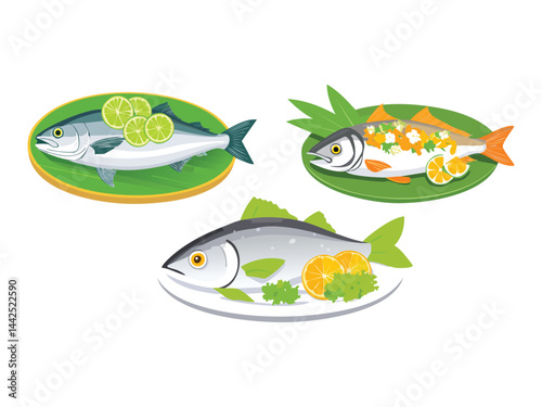 vector illustration of a filipino food Rellenong Bangus (Stuffed Milkfish)