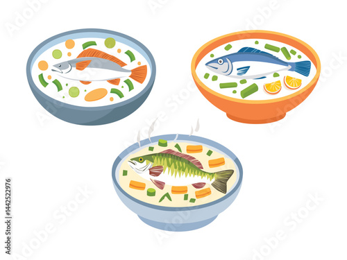 vector illustration of a filipino food Sinanglay na Tilapia (Tilapia Stewed in Coconut Milk with Vegetables)