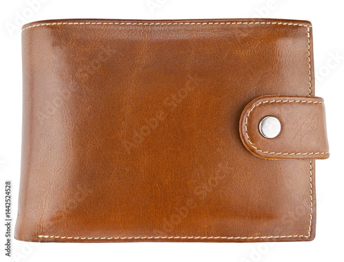 Brown men's leather wallet isolated on a transparent background. Completely in focus. Full depth of field. PNG.