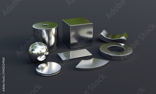 neodymium rare earth magnets isolated on white background. 3D Rendering
