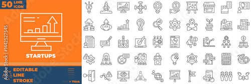 Startups Line Editable Icons set. Vector illustration in modern thin line style of startups icons: Launch, rocket, project, etc