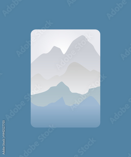 Vector illustration of beautiful mountain landscape with fog and forest. sunrise and sunset in mountains