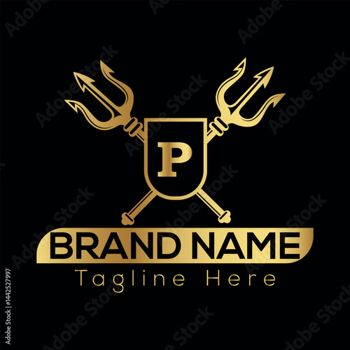 Under construction design featuring a vector gas mask illustration is a grunge concept symbol P logo design