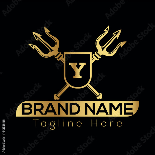 Under construction design featuring a vector gas mask illustration is a grunge concept symbol Y logo design