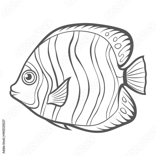 Blueface Angelfish Line Art Illustration