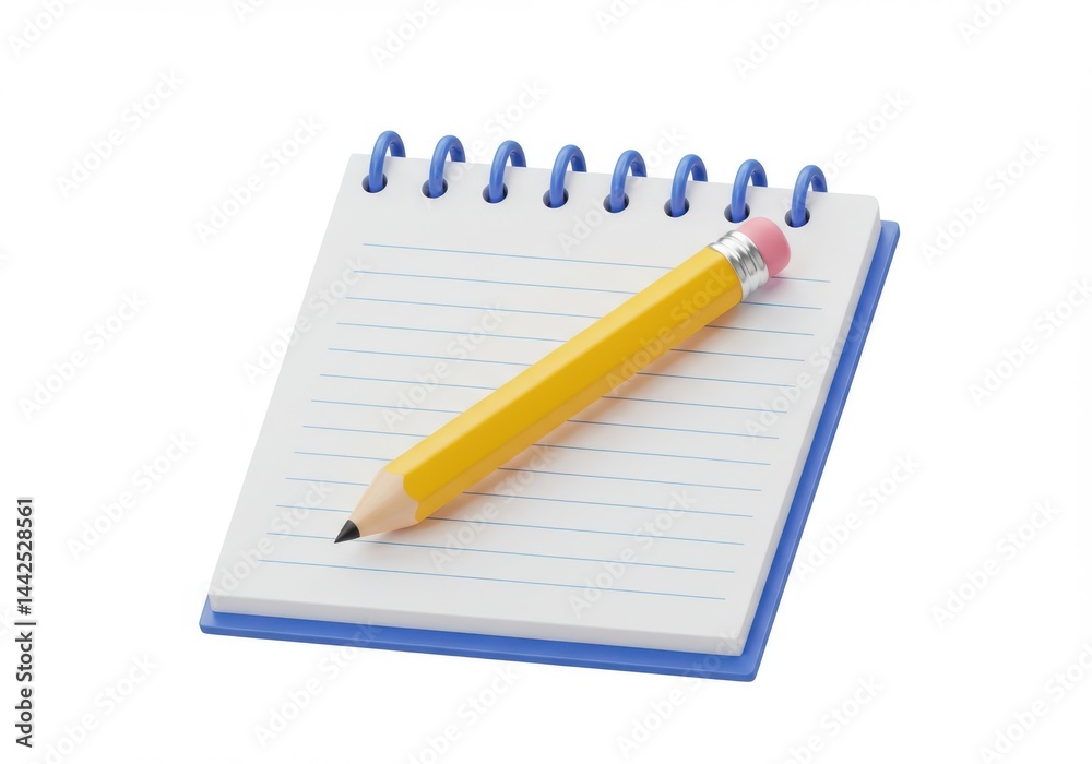 Pencil on a notepad with lines on white background Pencil on a notepad with lines on white background