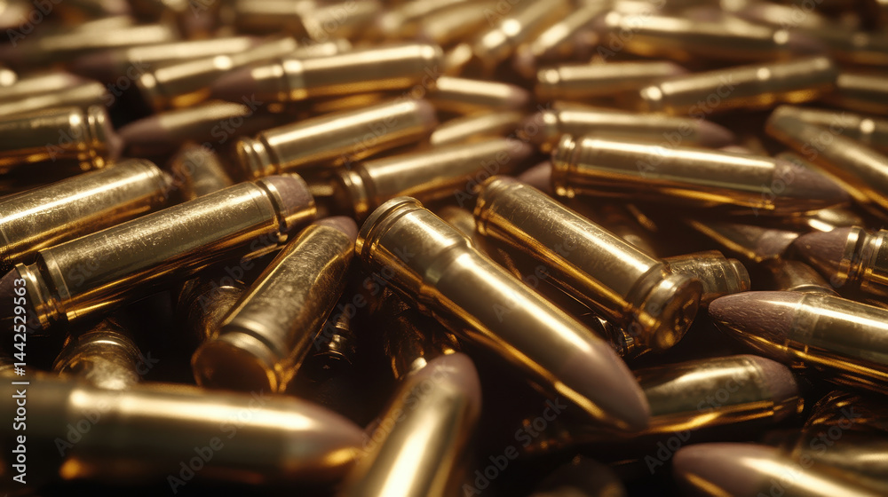 Naklejka premium Realistic 3D Illustration of Bullet Shells Piled Background - Ammunition Concept