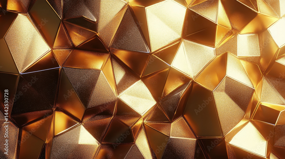 Abstract Geometric Gold 3D Background with High-Tech Metallic Design Elements