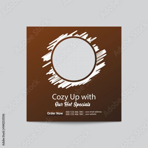 Modern Food Hot Specials Social Media Template With Photo Placeholder And Brown Theme