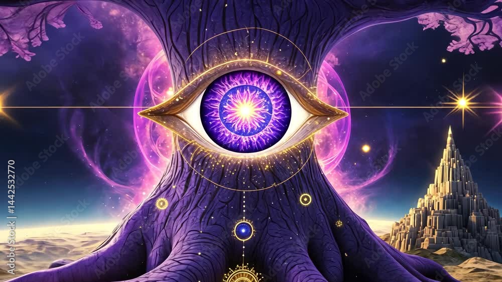 Surreal Cosmic Eye with Radiating Purple Energies