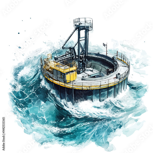 watercolor of Digital Artwork Of An Ocean, isolated on a white background.