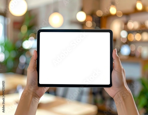 Bussines man holding iPad with blank screen