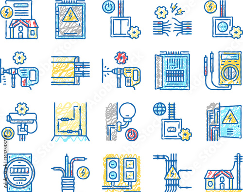 Electrical Installation Tool Icons hand drawn