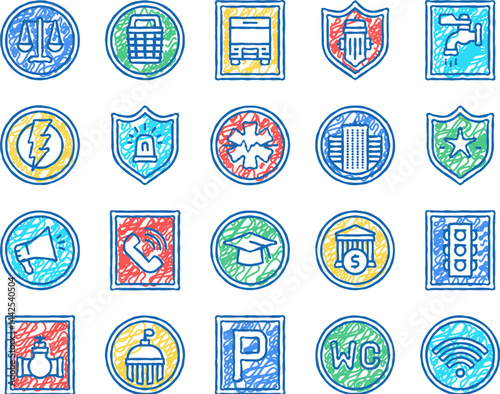 Public Service Signs set Icons hand drawn