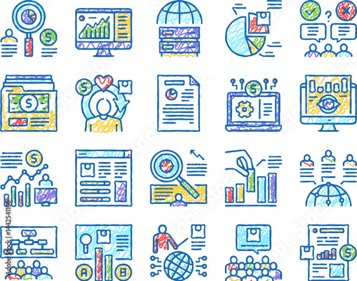 Market Research And Analysis Icons hand drawn