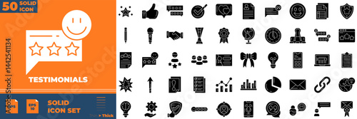 Testimonials Solid Editable Icons set. Vector illustration in modern thin solid style of testimonials icons: costumer, service, review, etc
