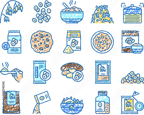 Oatmeal Nutrition set Icons hand drawn