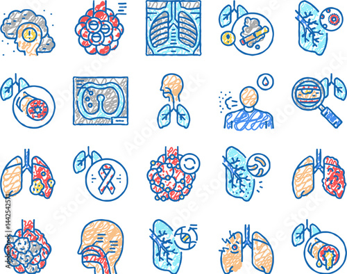 Respiratory Disease set Icons hand drawn