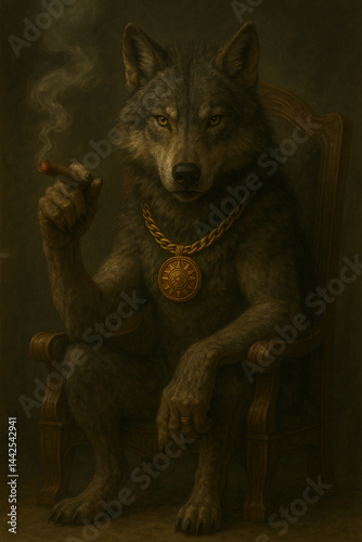 Wild wolf with cigar in hand