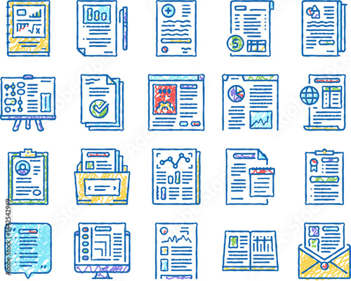 Reports Documentation set Icons hand drawn