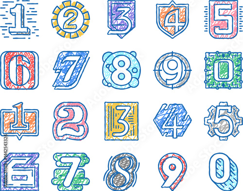 Numbers Numeral Title set Icons hand drawn