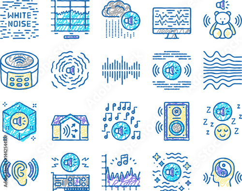 White Noise Hearing set Icons hand drawn