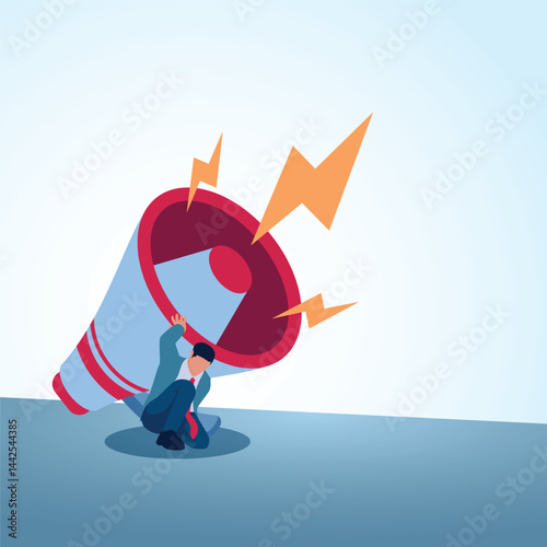 A man holding a big megaphone. A metaphorical illustration for speaking, voicing opinions and healthy communication.