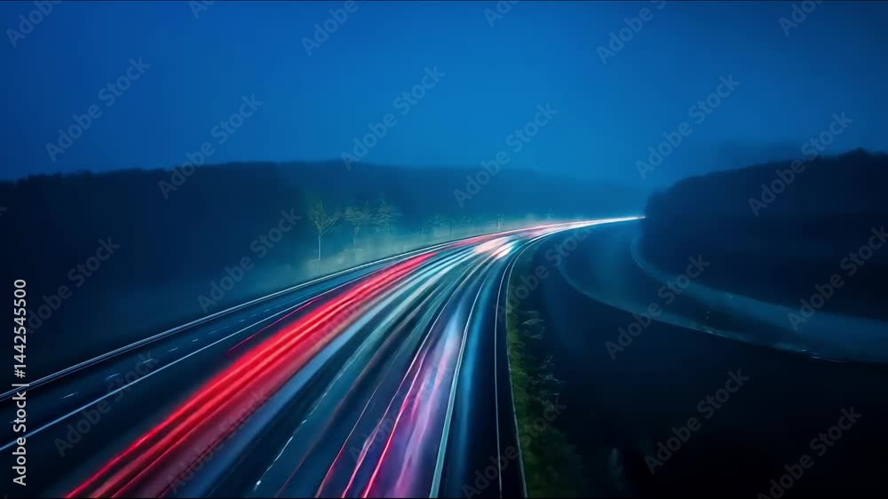 Highway with red light trails at night. Highway with red light trails at night.