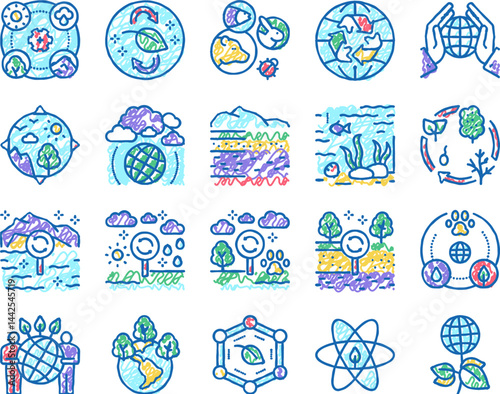 Ecosystem Environment set Icons hand drawn