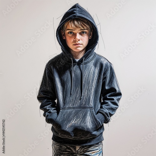 Wallpaper Mural Black hoodie crayon childish sketch drawing on plain white background Torontodigital.ca