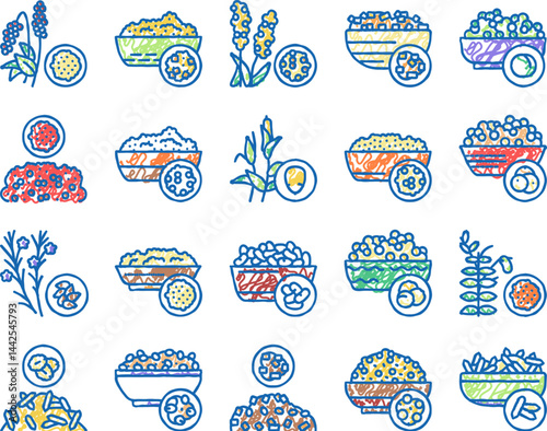 Groats Natural Food set Icons hand drawn
