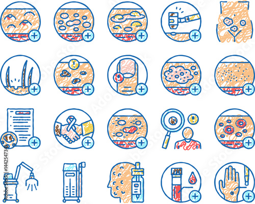 Dermatology Problem set Icons hand drawn