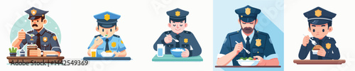 Vector of a police officer eating.