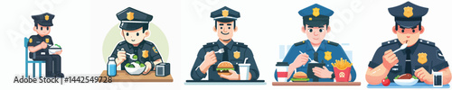 Vector of a police officer eating.